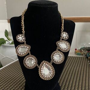 Traci Lynn Gold-Tone Clear Crystal Teardrop & Round Statement Necklace